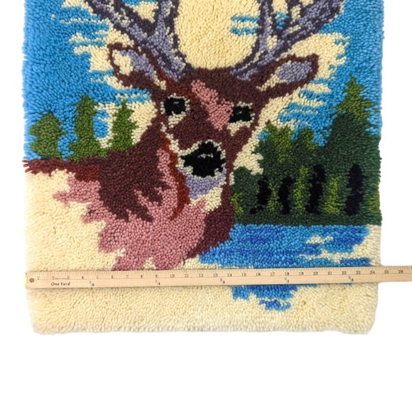Vintage Latch Hook Buck Deer Wall Art Hanging Boho Rustic - Picture 7 of 9